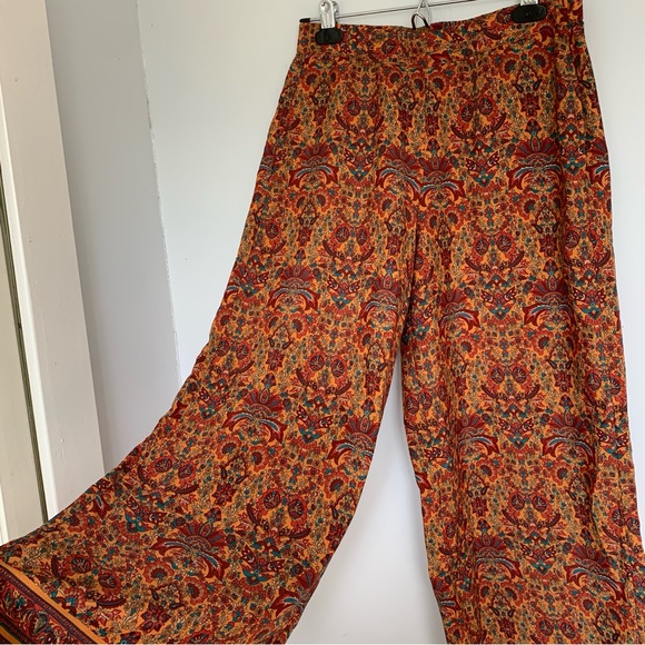 ZARA ORANGE PAISLEY FLOWY PANTS - Picture 4 of 9